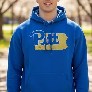 Pitt Panthers Hoodie Royal Blue Pennsylvania State Map Distressed Logo Mens XL